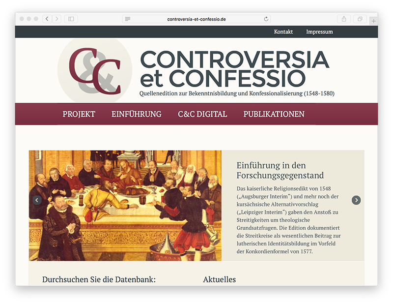 Bild der Controversia et Confessio Website