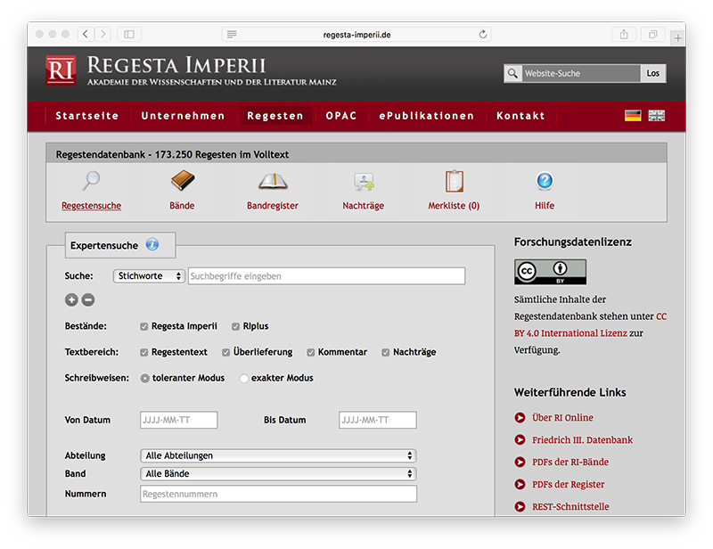 Bild der Regesta Imperii Online Website