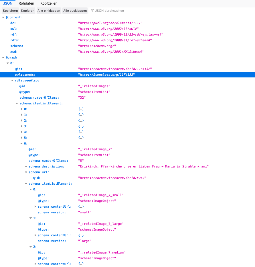 Screenshot JSON Repräsentation Iconclass Ressource 11F4132
